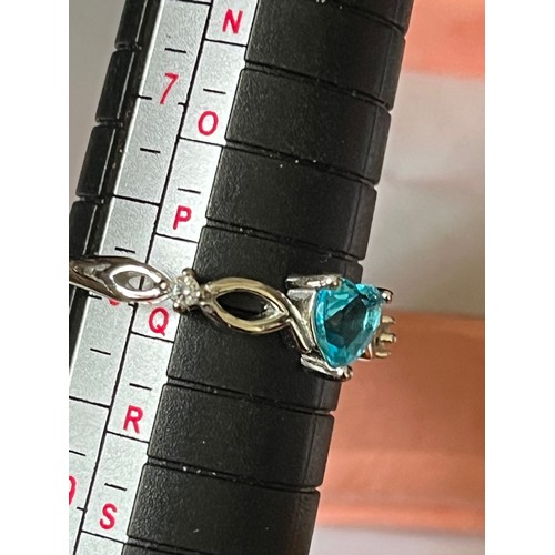 1759 - Pretty blue stone ring marked S925 size P.5 including presentation box