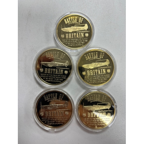 361 - Battle of Britain Medal Set (5) 80th Anniversary commemoratives of RAF Fighter Command, 1940. Gold-p... 