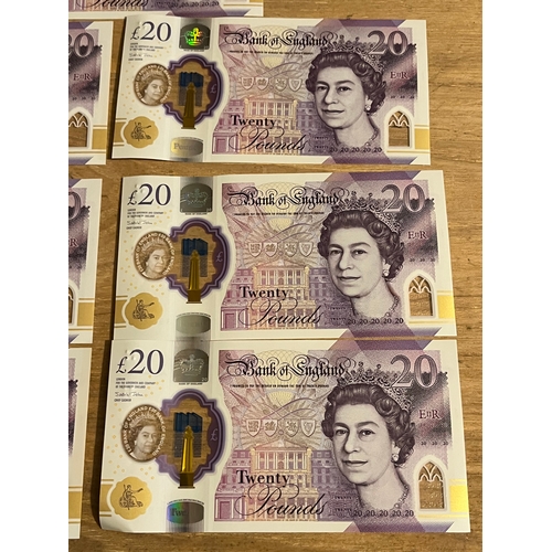 Collection of seven Bank of England £20 Notes. Consecutive serial ...