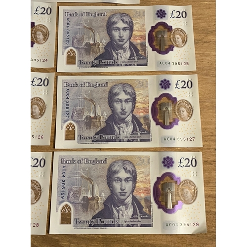Collection of seven Bank of England £20 Notes. Consecutive serial ...