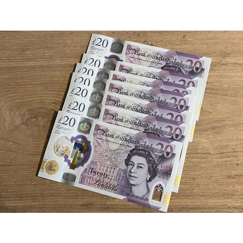 Collection of seven Bank of England £20 Notes. Consecutive serial ...