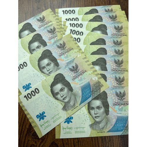 883 - Indonesia 1000 Rupiah Banknotes x13 – 2016 & 2022 Issues – Crisp Condition