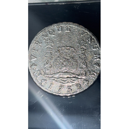 347 - Replica Spanish “Piece of Eight” Coin – 1739 Philip V. Modern reproduction coin styled after the fam... 