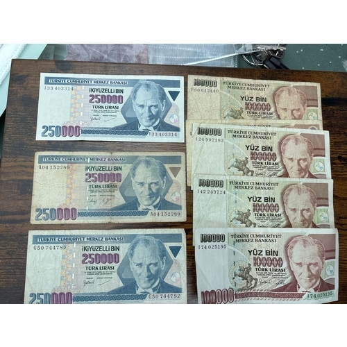 78 - Turkey Banknote Collection – 7 Notes (100,000 & 250,000 Lira). Mixed group of 7 Turkish banknotes fr... 