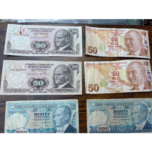 81 - Turkey Banknote Collection – 6 Notes (Mixed Denominations, Atatürk Series) Mixed group of six Turkis... 