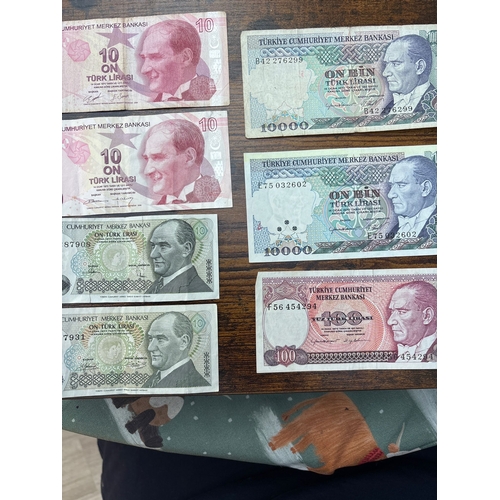82 - Turkey Banknote Collection – 7 Notes (Mixed Denominations, Atatürk Series) A varied group of seven T... 