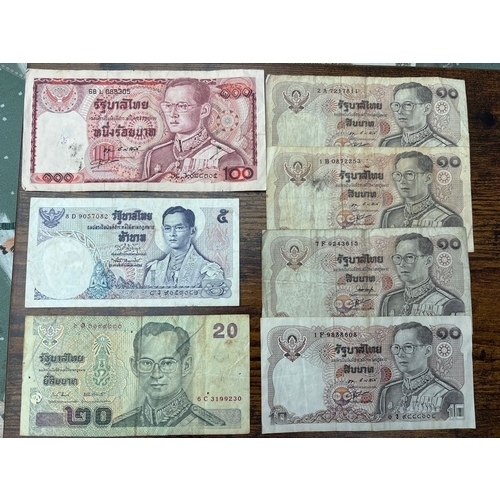87 - Thailand Banknote Collection – 7 Notes (Mixed Denominations, King Bhumibol Era) Group of seven vinta... 