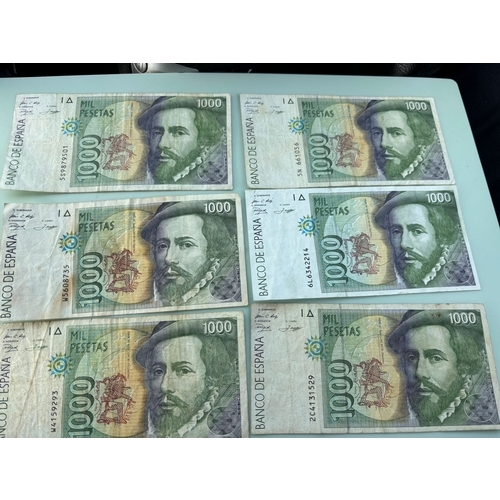 94 - Spain 1000 Pesetas Banknote Collection – 6 Notes (1992 Issue).Group of Spanish Banco de España 1000 ... 