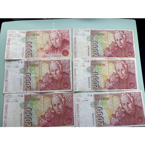 96 - Spain 2000 Pesetas Banknote Collection – 6 Notes (1992 Issue).Mixed group of Spanish Banco de España... 