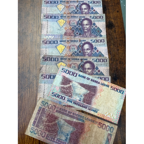 104 - Sierra Leone Banknote Collection – 7 × 5,000 Leones (Mixed Issues) Group of seven Bank of Sierra Leo... 