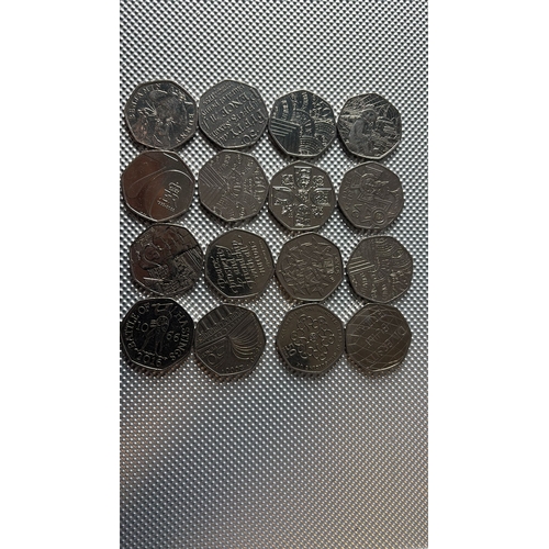 105 - UK 50p Coin Collection – 16 Mixed Commemorative Coins (as pictured) – Lot C