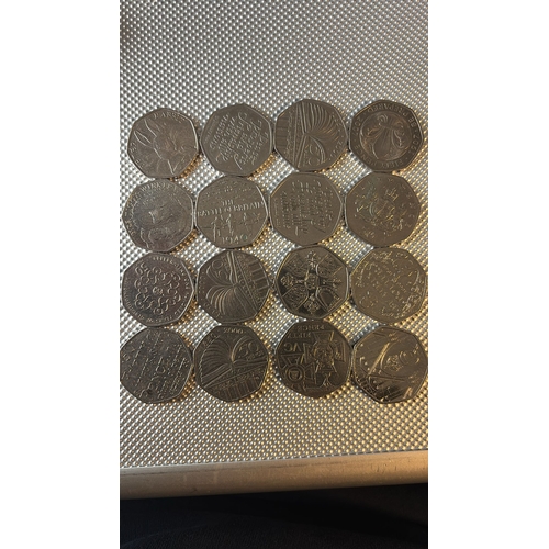107 - UK 50p Coin Collection – 16 Mixed Commemorative Coins (as pictured) – Lot A
