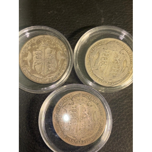 110 - Three George V Silver Half Crowns – 1921, 1922 & 1923 – British Coin Set. A matched group of three o... 