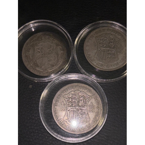 111 - Three George V Silver Half Crowns – 1921, 1928 & 1932 – British Coin Set. A matched group of three o... 