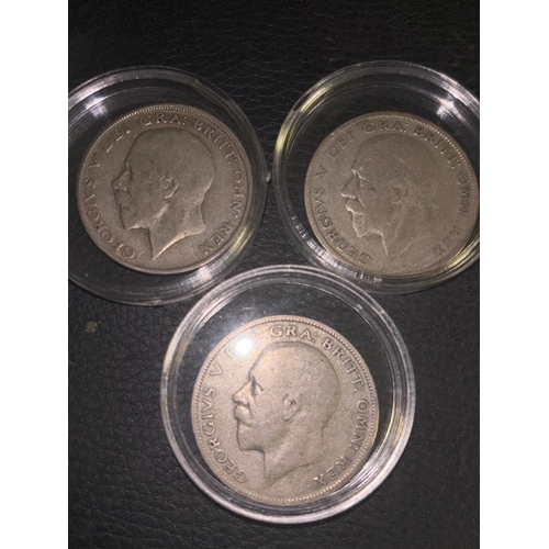 111 - Three George V Silver Half Crowns – 1921, 1928 & 1932 – British Coin Set. A matched group of three o... 