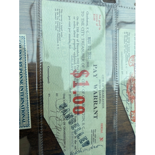 120 - Great Depression US Pay Warrants & International Reply Coupon – Charleston SC 1932–1938 A small but ... 