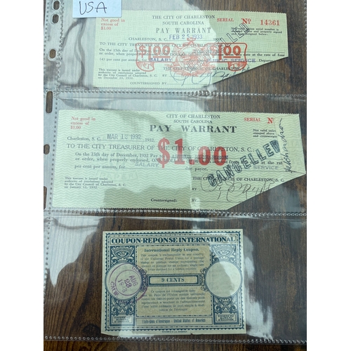 120 - Great Depression US Pay Warrants & International Reply Coupon – Charleston SC 1932–1938 A small but ... 