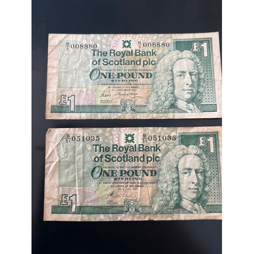 Royal Bank of Scotland £1 Notes – 1990 & 1991 (Low Serial Number). Two ...