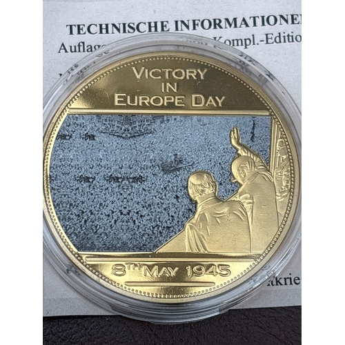 737 - 75th Anniversary WWII – VE Day Commemorative Medal (2014)  Large proof-style commemorative medal mar... 
