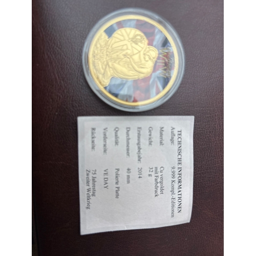 737 - 75th Anniversary WWII – VE Day Commemorative Medal (2014)  Large proof-style commemorative medal mar... 