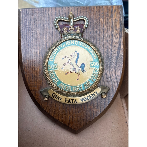922 - Royal Auxiliary Air Force — No. 500 (County of Kent) Squadron Plaque Traditional carved wooden shiel... 