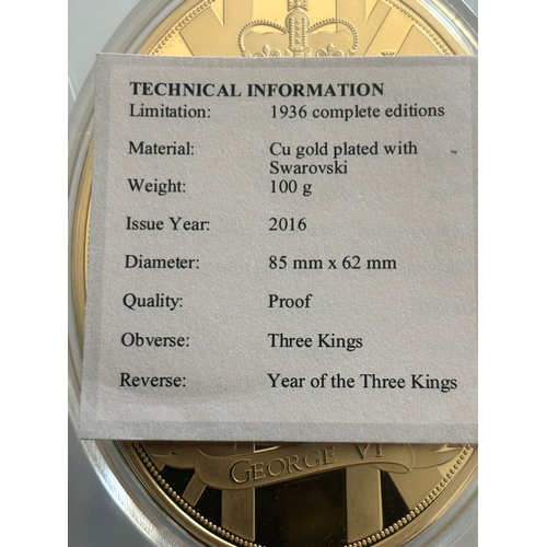 424 - Year of the Three Kings 1936 – Low Issue No. 00003 Gold-Plated Proof Medallion with Swarovski Detail... 