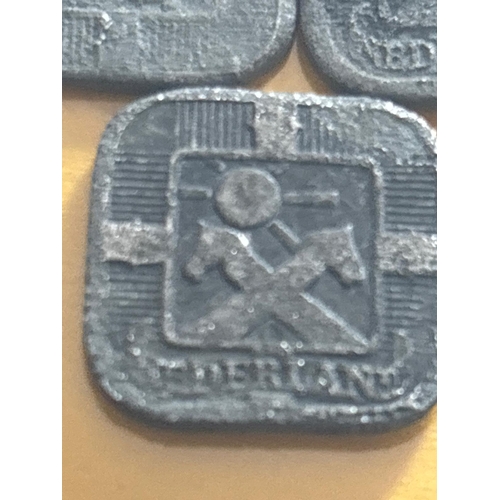 426 - Group of three Netherlands 5 Cent coins struck in zinc during the post-war period, featuring the dis... 