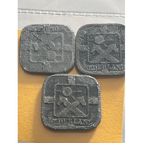 426 - Group of three Netherlands 5 Cent coins struck in zinc during the post-war period, featuring the dis... 