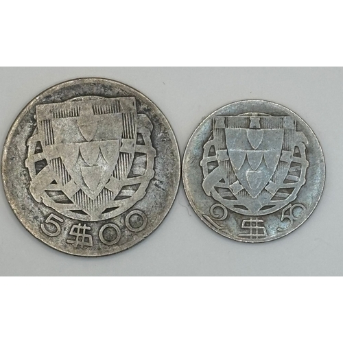 12 - Portugal Silver Coin Pair (1933 & 1944). Two Portuguese silver coins comprising a 1933 5 Escudos and... 