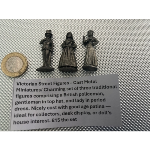40 - Vintage Cast Metal Victorian Style Street Figures – Gentleman & Ladies Miniatures (Set of 3)