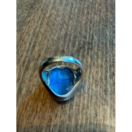 5 - A large 10ct sapphire like cabachon gemstone diamond ring 14 k gold Size- approx N