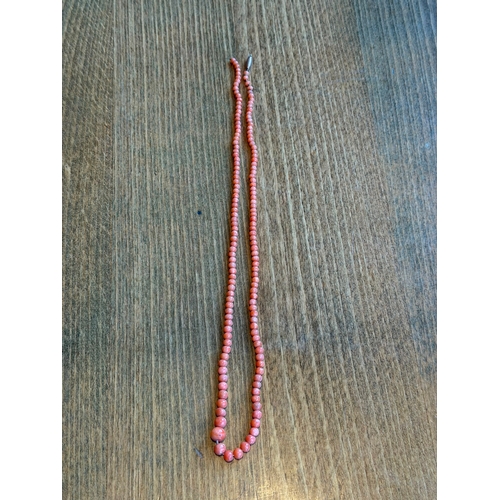 12 - A natural graduated momo pink colour antique coral necklace with 9ct gold clasp just need string on ... 