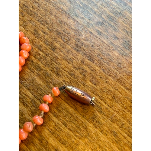 12 - A natural graduated momo pink colour antique coral necklace with 9ct gold clasp just need string on ... 