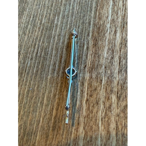 26 - Aquamarine and pearl bar brooch high k gold