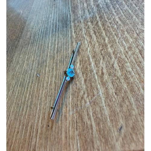 26 - Aquamarine and pearl bar brooch high k gold