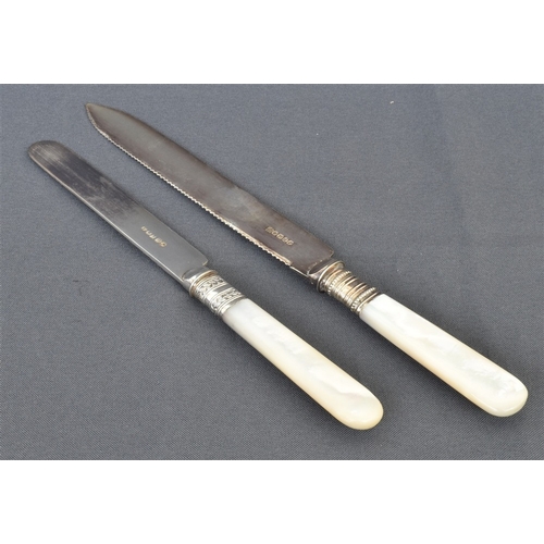 104 - SILVER PLATED TEA KNIVES & FORKS a part service with mother of pearl handles, intricately engraved w... 