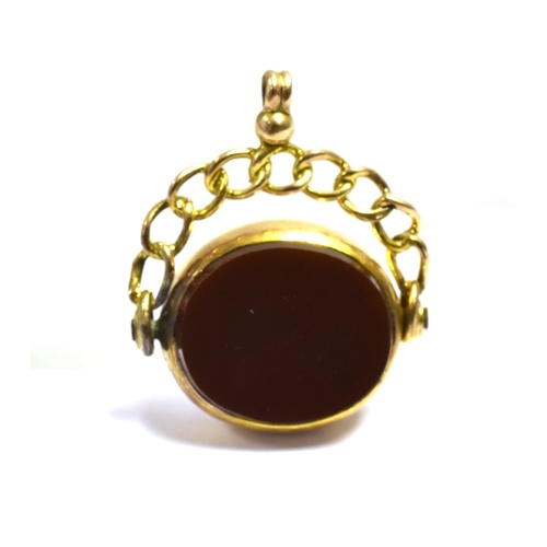 24 - 9CT GOLD CHESTER HALLMARK AGATE SWIVEL 19.6mm wide, with bezel set carnelian and bloodstone oval tab... 