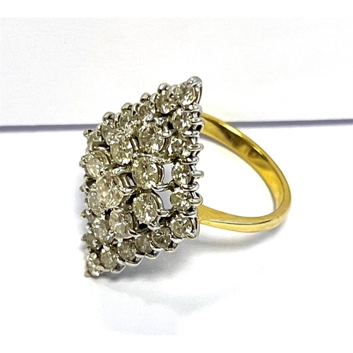 28 - 18CT GOLD & DIAMOND DRESS RING 25.0 x 16.4mm navette shaped head, handmade in white gold and set wit... 