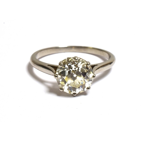 3 - OLD EUROPEAN CUT DIAMOND SOLITAIRE Ring, mounted in a platinum Matthey style claw setting, with diam... 