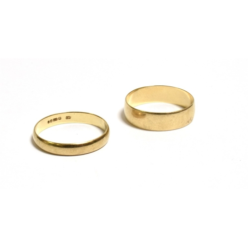 32 - TWO 9CT GOLD PLAIN WEDDING BANDS One 6.0mm wide and one 3.7mm wide, both hallmarked 375.  Total weig... 