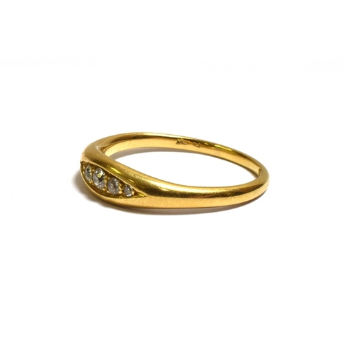 39 - 18CT GOLD OLD CUT DIAMOND RING with a 3.5mm wide navette shaped head, grain set with old European an... 