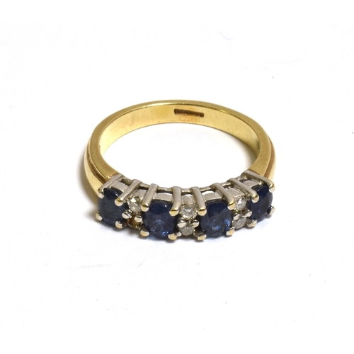 4 - TWO 9CT GOLD SAPPHIRE & DIAMOND RINGS Eternity style, one set with oval Ceylonese type sapphires and... 