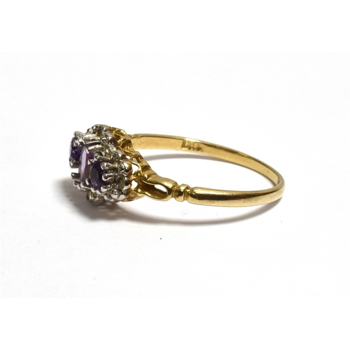 45 - AMETHYST & DIAMOND DRESS RING oval and round cut amethyst stones with single cut diamonds, ring size... 