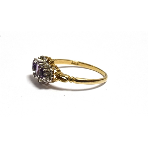 45 - AMETHYST & DIAMOND DRESS RING oval and round cut amethyst stones with single cut diamonds, ring size... 