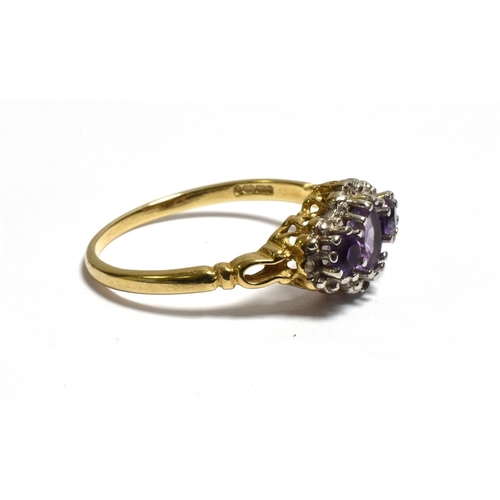 45 - AMETHYST & DIAMOND DRESS RING oval and round cut amethyst stones with single cut diamonds, ring size... 