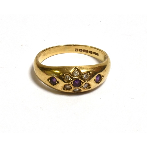 52 - THREE 9CT GOLD GEM SET RINGS To include; a navette shaped cluster set with round rubies and single c... 