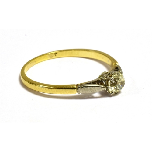 6 - ESTATE CUT DIAMOND SOLIATIRE RING Testing as 18ct yellow gold with a platinum rex claw setting, cont... 