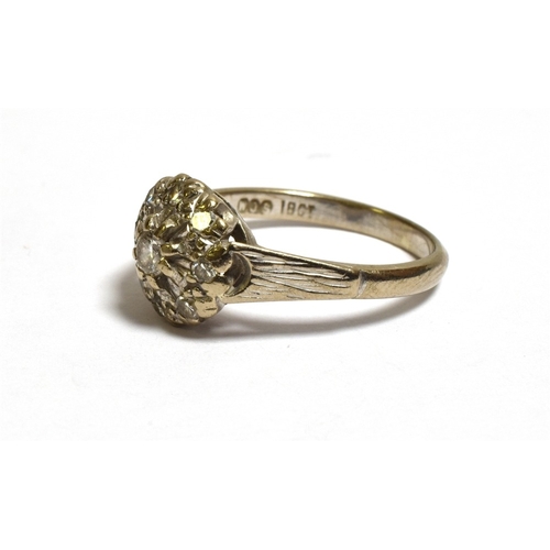 7 - VINTAGE 18CT WHITE GOLD DIAMOND RING With a 10.0mm cluster head, set with an estimated 0.12ct round ... 