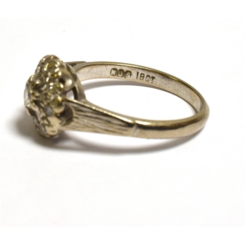 7 - VINTAGE 18CT WHITE GOLD DIAMOND RING With a 10.0mm cluster head, set with an estimated 0.12ct round ... 