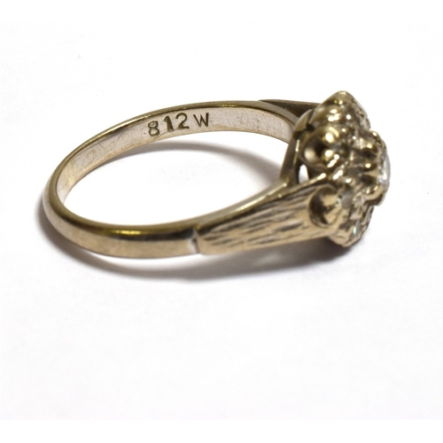 7 - VINTAGE 18CT WHITE GOLD DIAMOND RING With a 10.0mm cluster head, set with an estimated 0.12ct round ... 